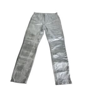 grlfrnd karolina silver metallic jeans 27 high waist straight leg y2k disco